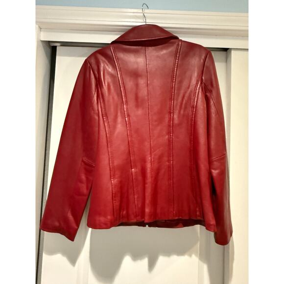 Kenneth Cole Reaction Red Leather Jacket 100% Genuine Leather Pockets | EUC - Picture 3 of 12